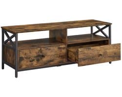 Varnox TV Meubel - Dressoir - TV kast - Televisie kast - Televisie meubel - 2 Lades - 2 vakken - Bruin en zwart - Hout - Metaal - 120x40x50cm