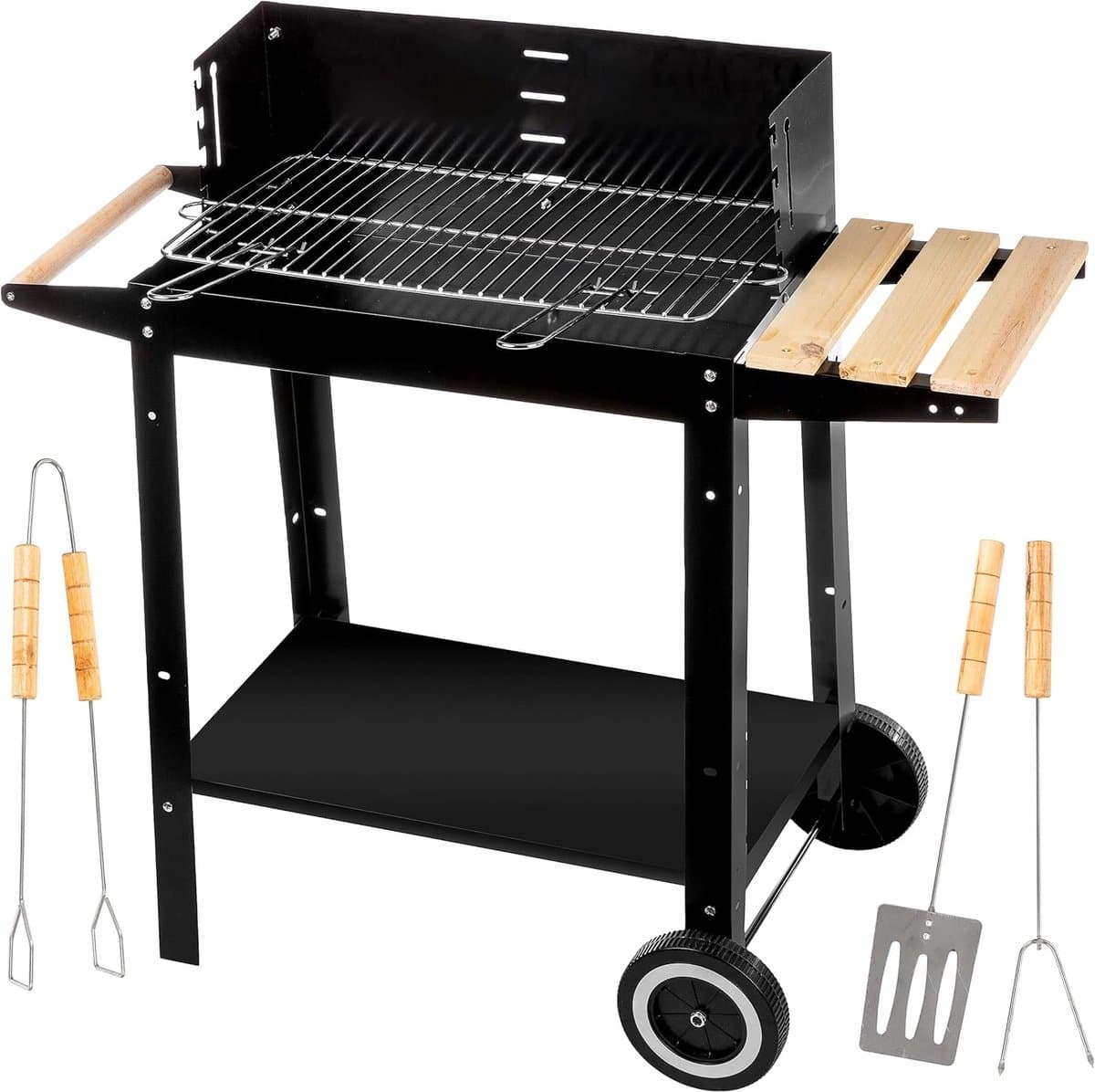 Houtskoolbarbecue met Chroomrooster 50x26,5 cm – Tuingrill met Twee Transportwielen, Mobiel & Stevig voor Buiten BBQ en Grillplezier — afbeelding 1