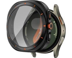 Bandz 'Square' hoesje met screenprotector geschikt voor Samsung Galaxy Watch 7 - 44mm - hard plastic beschermhoes - glazen screen protector - Full cover case + screenprotector (zwart)