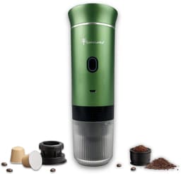 Draagbare koffiemachine - Cuisina Lumina ® - Hoogwaardige kwaliteit - 120 ML - Voor onderweg - Draagbaar koffiezetapparaat - Camping gadget - Oplaadbaar - Verwarmt water - Koffiecups & gemalen koffie - Espresso & Lungo - Matte groen — thumbnail 1