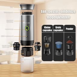 Draagbare koffiemachine - Cuisina Lumina ® - Hoogwaardige kwaliteit - 120 ML - Voor onderweg - Draagbaar koffiezetapparaat - Camping gadget - Oplaadbaar - Verwarmt water - Koffiecups & gemalen koffie - Espresso & Lungo - Matte lichtgrijs — thumbnail 3