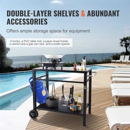 Barbecuetrolley voor Buiten, Barbecuetrolley met Twee Planken, Mobiele Voedselmaker, Patiotrolley — thumbnail 2