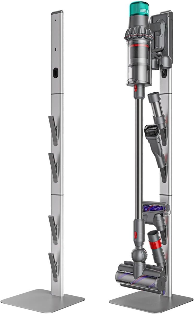 LotaHome - Vloerstandaard voor Steelstofzuiger – Oplaadstation - Stofzuigerstandaard voor Dyson – Stabiele Metalen Vloersteun voor Stofzuiger – Ruimte voor Draadloze Stofzuigeropzetstukken en Accessoires – Dyson Handheld – Ophangsysteem - Zilver — afbeelding 1