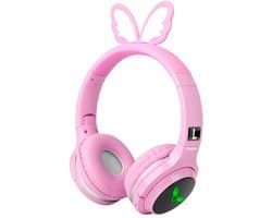 koptelefoon kinderen draadloos - hoofdtelefoon voor kinderen met engelen vleugels - roze - Bluetooth