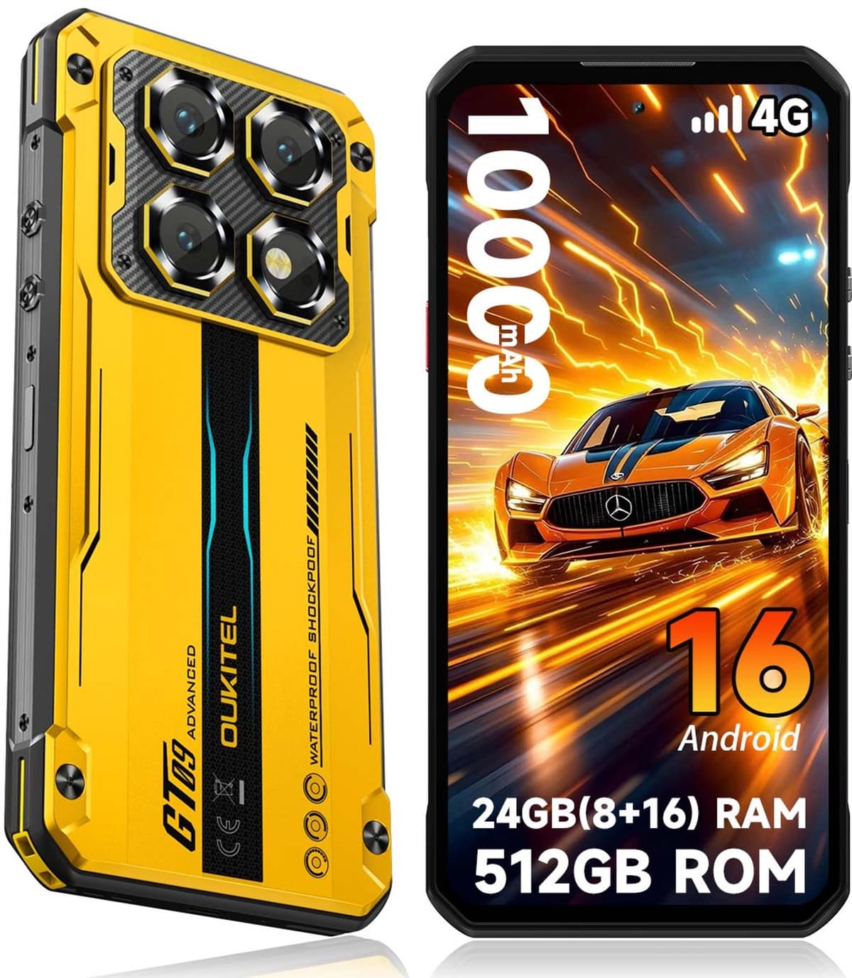 OUKITEL WP60 Rugged Smartphone - 4G LET - 24GB RAM - 512GB ROM - 7,2 inch 120Hz - 10000mAh 33W - 108MP Camera - Dual SIM - Android 15 - NFC GPS - geel — afbeelding 1