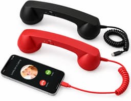 Retro Telefoonhoorn - USB-C Bedrade Handset met Microfoon - Geschikt voor iPhone & Android met USB-C - Vintage Telefoonhoorn voor Bellen, Videogesprekken & Vergaderingen - 2 Stuks - Rood & Zwart — thumbnail 1