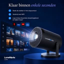 LumeWorks Luna Mini Beamer 2026 - 4K Support - Smart Projector met Android 14 - WiFi 6 & Bluetooth - Home Cinema - Draagbaar - Streamen vanaf Telefoon - Zwart — thumbnail 5