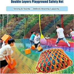 Klimmen Cargo Net Dubbellaags Knooploos Veiligheidsnet Voor Speeltuinen Zware Valbescherming Voor Boomhut, Klimrek, Kinderschommel Hangmat(Size:3 * 3m(10 * 10ft),Color:multicolor) — thumbnail 5