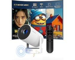 Velqon Draagbare Projector met Android 14 - Mini Beamer 4K Ondersteuning, 1080p Full HD, 260 ANSI Lumen, 5G WiFi, Bluetooth 5.4, 180° Draaibaar