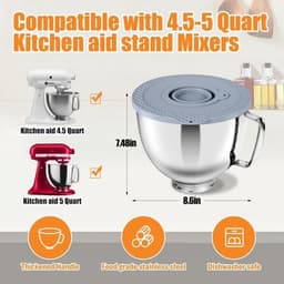 RVS-mengkom - Kom voor keukenmachine - Voor bakken en mixen - Speciaal ontworpen - 5 liter inhoud - Met deksel — thumbnail 2