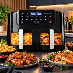 ILLIVEKIT Dubbele Airfryer XXL – 10L – 2800W – Dual Zone – 12 Kookprogramma’s – Touchscreen – 50-200°C – 360° Hetelucht – Zwart — thumbnail 1