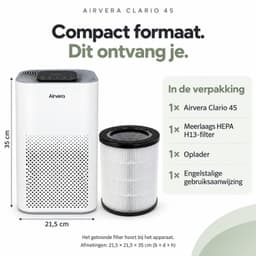 Airvera Clario 45 - Luchtreiniger - HEPA H13 & Actieve Koolstof - Tot 45 m² - UV-C - Slaapstand - Wit — thumbnail 4
