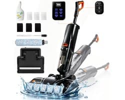 Grenintol Vloerreiniger – Nat en Droog Stofzuiger – 15kPa – 180° Platliggend – Stofzuiger met dweilfunctie – Zelfreiniging met Geëlektrolyseerd Water – Automatische Droging – Dubbelzijdige Randreiniging – 35 Min Accuduur – Oranje