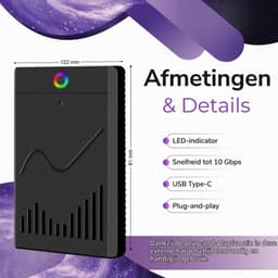 Harde Schijf Extern - Draagbare - 1TB Opslag - Zwart — thumbnail 4