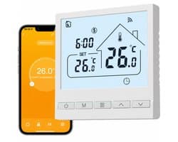 Slimme Thermostaat WiFi voor CV-Ketel en Vloerverwarming - Programmeerbare Kamerthermostaat - App- en Spraakbediening - Vorstbeveiliging - LCD Scherm