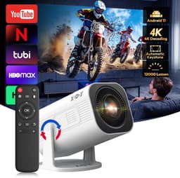 Chelsey-store - Projector 300 ANSI 4K Mini Beamer - Projectiegrootte van 101,6 - 304,8 - Ideaal voor Thuisbioscoop - Compact Design - HDMI en USB Poorten - 4K Mini Beamer met Android 11 - Wit/Zwart — thumbnail 1