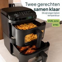 Vivid Green Dubbele Airfryer Verticaal – 9L – 2 Lades – Dual Zone met SYNC – Kijkvenster – 2500W – PFAS-vrij – Zwart — thumbnail 3