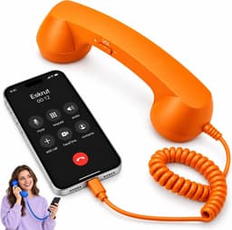 Retro Telefoonhoorn - Geschikt voor Smartphones met USB-C - Bedrade Vintage Handset - Plug & Play - Met Microfoon & Luidspreker - Voor Bellen, Videobellen & Thuiswerk - Oranje — thumbnail 1