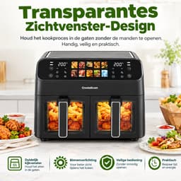 CreateEcom airfryer - heteluchtoven - airfryer oven - heteluchtfriteuse - 9L - Dubbele Korf Oven - Olievrije Friteuse met LED Touchbediening - Zichtbaar Venster — thumbnail 3