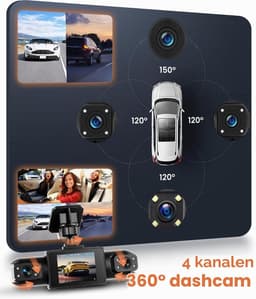 4-kanaals dashcam, auto, 360 graden, met 4 camera's FHD 1080p voor en achter links, rechts, 2 inch 1080p dashcamera, autocamera met IR-nachtzicht, loopvideo, 24-uurs parkeermonitor — thumbnail 2