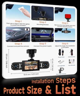 4-kanaals dashcam, auto, 360 graden, met 4 camera's FHD 1080p voor en achter links, rechts, 2 inch 1080p dashcamera, autocamera met IR-nachtzicht, loopvideo, 24-uurs parkeermonitor — thumbnail 5