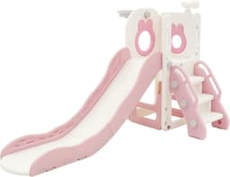 3-in-1 kinderslide kunststof wit-roze speeltoren set voor indoor outdoor glijbaan basketbalring speeltoestel tuinslide peuterslide babyslide vanaf 3 jaar kindvriendelijk glijbaan speelplezier — thumbnail 1