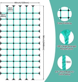 Klimnet voor kinderen met installatiebasis voor 48 x 96 inch houten frames, 1000 lb-capaciteit, ladder, klimnet, ladder voor speeltuinen, boomhutten, schommelsets en obstakelbanen — thumbnail 4