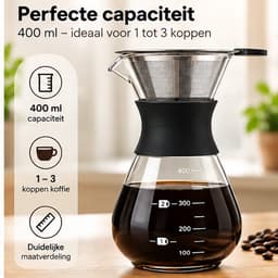 Pour Over Koffiezetapparaat 400 ml – Slow Coffee Maker met Herbruikbaar RVS Koffiefilter – Glazen Koffiekan – Handmatige Dripper voor Filterkoffie — thumbnail 4