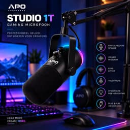 APO Electronics®- Studio 1T - USB / XLR Gaming Microfoon met Boom Arm - RGB - Streaming & Podcast Microfoon - Volume & Echo - Zwart — thumbnail 2