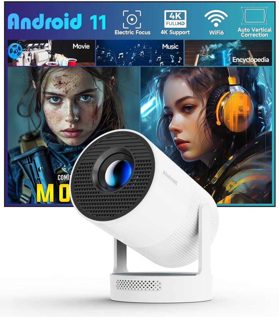Mini Beamer – 4K Ondersteuning – WiFi 6 – Bluetooth 5.4 – Elektrische Focus – 720p – 180° Draaibaar — afbeelding 1