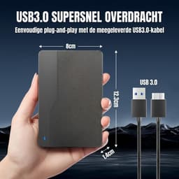 Levo® Externe Harde Schijf Extern 500GB Ultra Slim Draagbare Harde Schijf USB kabel HDD Opslag - Zwart - 13cm x 13cm x 2cm — thumbnail 3