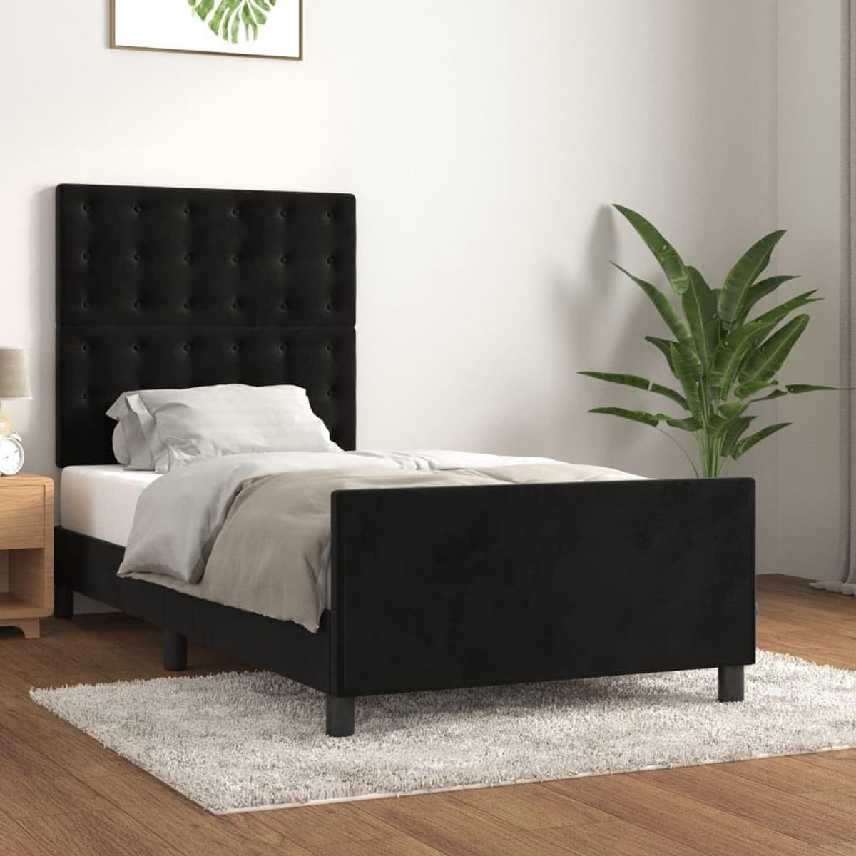Bedframe met hoofdeinde, zwart, 100 x 200 cm, fluwelen familiebed, logeerkamer, hotelbedframe, bedframe voor slaapkamer, hotel, logeerkamer — afbeelding 1