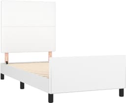 Bedframe met hoofdeinde, wit, 90 x 190 cm, kunstleer, hotelbedframe, logeerkamer, bedframe voor slaapkamer, familiebed, voor slaapkamer, hotel, logeerkamer — thumbnail 3