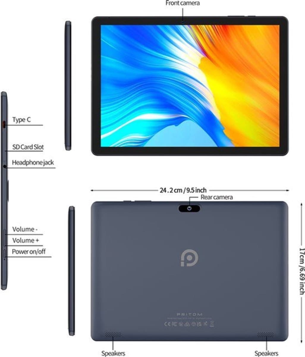 Android Tablet 10,1 Inch - 64 GB Opslag - Quad Core Processor - IPS Scherm - WiFi Verbinding - GPS Navigatie — afbeelding 1