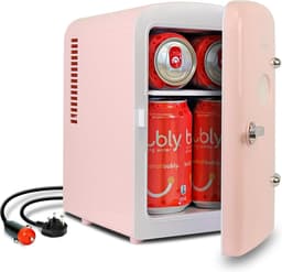 Mini Koelkast 4 Liter Retro Design - 220V/12V - Draagbaar met Handvat - Voor Slaapkamer, Auto en Kantoor - Roze — thumbnail 1