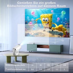 Mini Beamer – Native 720p – Android 14 – WiFi 6 – Bluetooth 5.4 – 180° Draaibaar – 300 ANSI Lumen — thumbnail 5