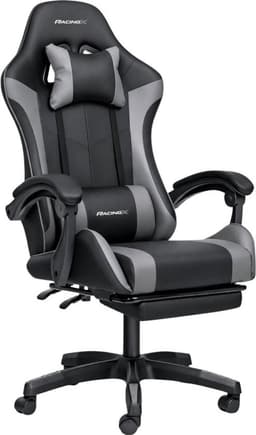RACINGX- Game Stoel Met Voetsteun - Gaming Stoel - Ergonomische Bureaustoel - Gamestoel - Verstelbaar - Gaming Chair - Zwart / Grijs — thumbnail 1