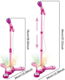 Roze Karaokemicrofoon voor Kinderen - Verstelbare Standaard 40-90 cm - Roterende Lichtbal - 10 Geluidseffecten - Voor Smartphone & MP3 - Vanaf 3 Jaar — thumbnail 5