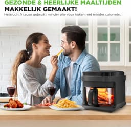 airfryer met stoomfunctie - Heteluchtfriteuse - Zwarte kleur - Digitale Air Fryer - 5,5L - 1200W - Meer Kookfuncties - Kijkvenster - 360° Heteluchttechnologie - Touchscreen - Vaatwasmachinebestendige Onderdelen — thumbnail 5
