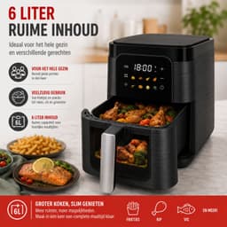 alpina Airfryer 6 Liter Zwart - Heteluchtfriteuse 1500 Watt Vermogen - Heteluchtoven met 8 Bakprogramma's - Digitaal Display met Kijkvenster - Instelbare Temperatuur 80-200°C - 43x28x22,5 cm — thumbnail 4