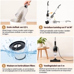 Stofzuiger-Steelstofzuiger met Snoer-Cyclonische Zakloze Stofzuiger 600W-3-in-1 Steelstofzuiger 900 ml Stofreservoir voor Dierenharen-Extra Filter — thumbnail 4