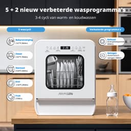 Tafelvaatwasser met 5L Watertank – 9 Wasprogramma’s – 4 Couverts – 75°C Hygiënewas – 1-24 Uur Startuitstel – Compact 37 cm – Wit — thumbnail 4
