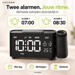 Yuconn wekkerradio met Projectie - Projectiewekker - Dubbel Alarm - Dimbaar — thumbnail 4