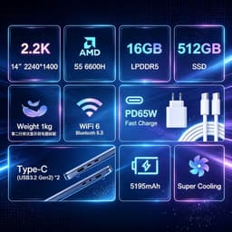 S14 Laptop - 14 inch Amd Ryzen 5 6600H - 16Gb Lpddr5 - 512GB Pcie Nvme Ssd - 14 Inch 2,2K Ips Scherm - Windows 11 Pro - Voor Werk En Studie Zilver — thumbnail 3