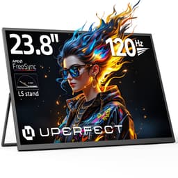 UPERFECT 23,8-inch draagbare monitor, 120 Hz, 1920x1080 FHD IPS, USB-C- en HDMI-poort, tweede scherm met geïntegreerde standaard voor laptop/telefoon/spelconsole, VESA-montage mogelijk — thumbnail 1