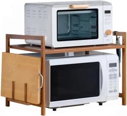 Rolu Magnetronkast – Magnetron Rek – 52 × 30 × 35 CM - Kastje 2 Laags – Bamboe – 4 Haken – Magnetron – Oven — thumbnail 1