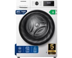 Heinner HWM-H8014INVA+++ Wasmachine 8 kg – 1400 tpm – Inverter Motor – Energieklasse A – 15 Wasprogramma’s met Stoomfunctie – Wit – 5 Jaar Garantie