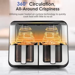 Airfryer met Dubbele Mand 9L – 2x 4,5L Dual Zone Heteluchtfriteuse – Onafhankelijke Bediening – Digitaal Touchscreen – Kijkvenster – 8 Kookprogramma’s – Zwart — thumbnail 2