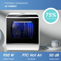 Mini Vaatwasser 5 Liter – Compacte Tafelmodel Vaatwasser met 6 Wasprogramma's, Droogfunctie en Watertank – Wit — thumbnail 4