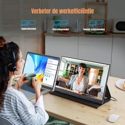 Levo® Draagbare Monitor voor Laptop - Portable Monitor 15.6 Inch - Draagbaar Scherm 1080FHD - HDMI/USB C - Extra Scherm Laptop - Zwart - 1 cm x 35cm x 22cm — thumbnail 4